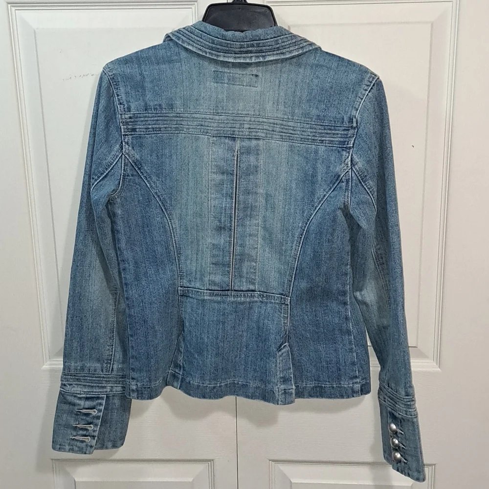 Vintage Baccini fitted jean denim jacket - Med - embroidered v-neck button-up
